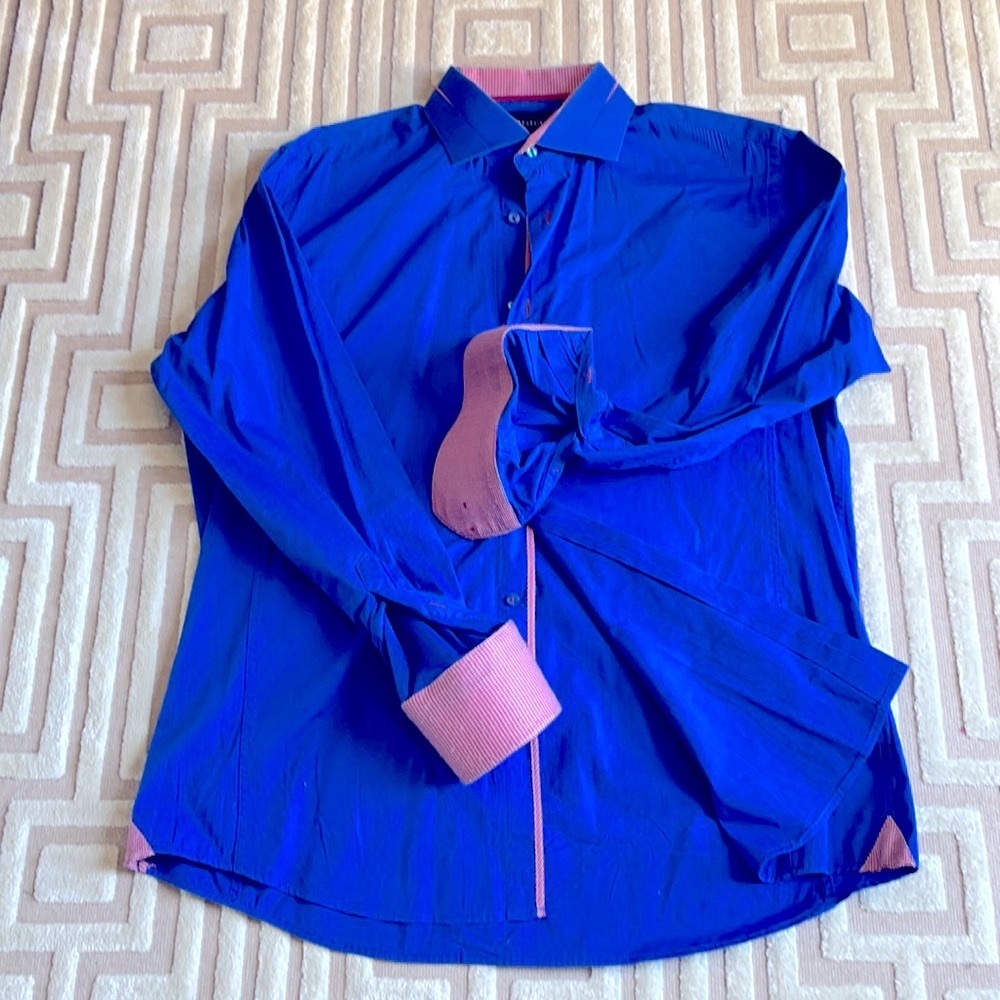 Cobalt blue with red check accents slim fit shirt